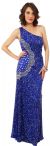 Long Sequined Formal Prom Dress with Rhinestones Waist in Royal/Silver
